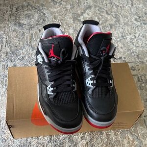 Nike Jordan 4 Black and Red leather Retro Sneakers size 7